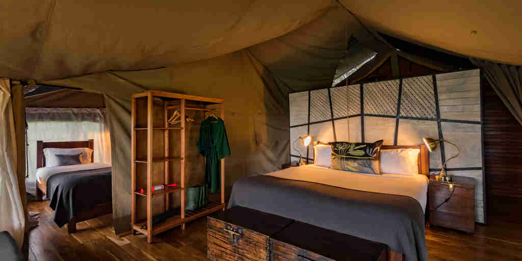 dunia camp main bedroom tanzania yellow zebra safaris
