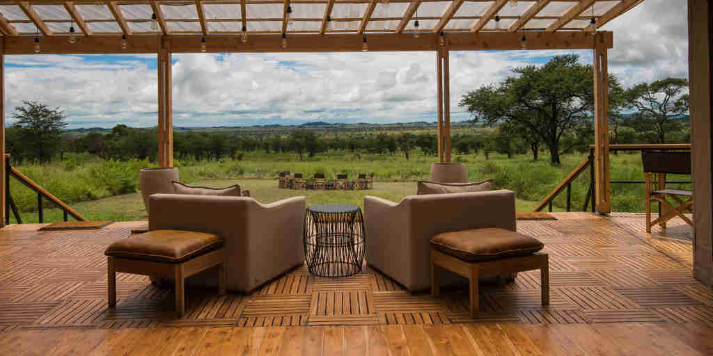dunia camp lounge view tanzania yellow zebra safaris