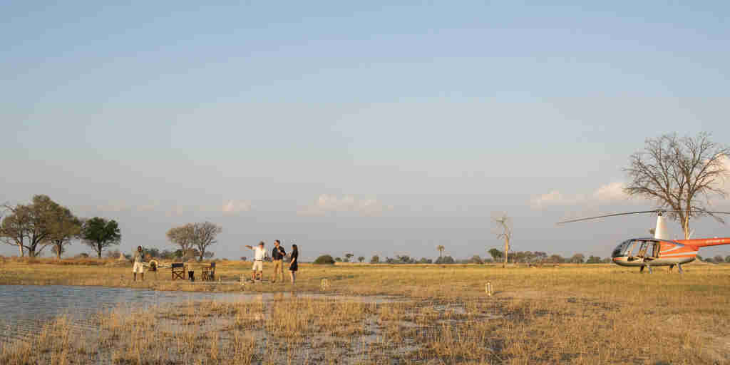 Helicopter sundowner Shinde Okavango Delta Botswana Yellow Zebra Safaris