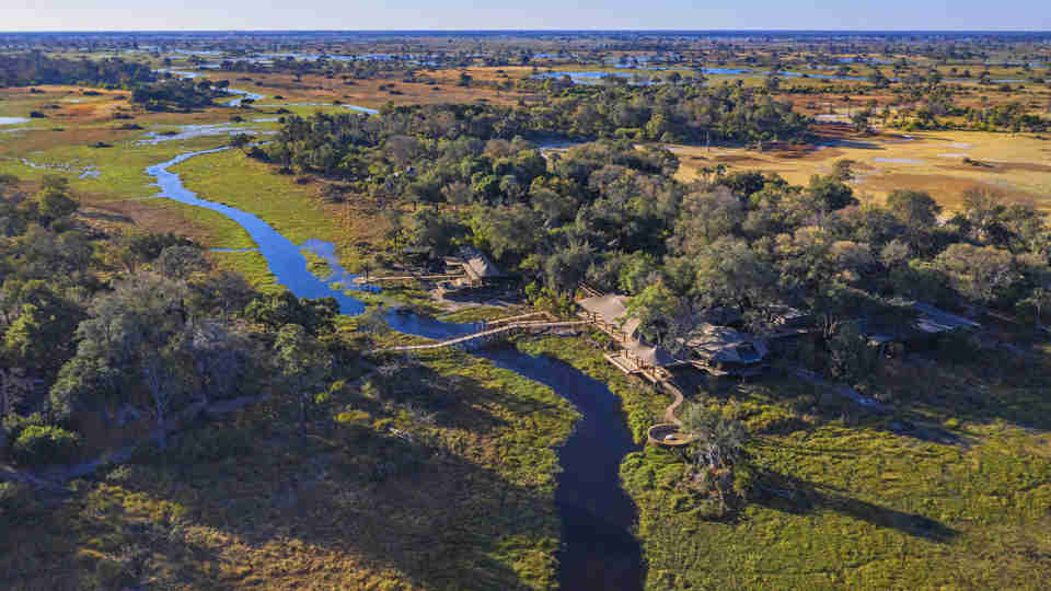 Aerial views of Xigera Safari Lodge, Botswana