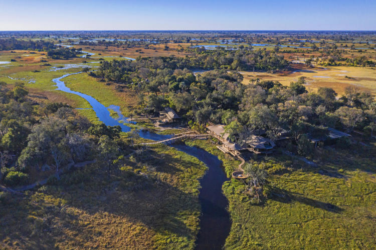 Aerial views of Xigera Safari Lodge, Botswana