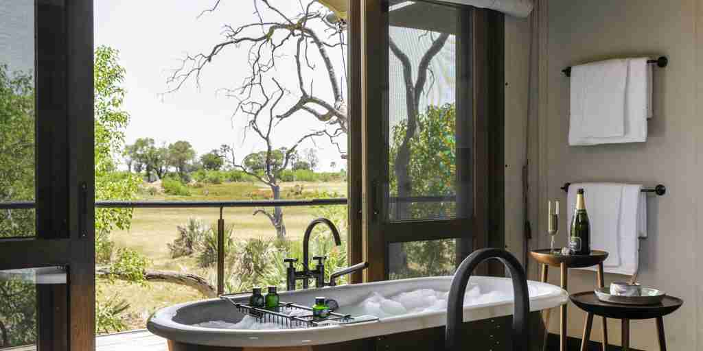 Bathroom views at Xigera Safari Lodge