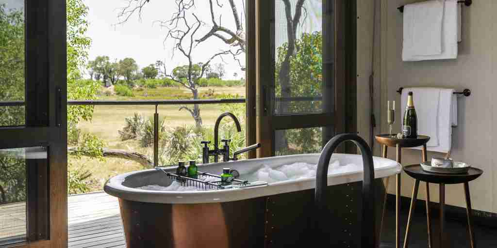 Bathroom views at Xigera Safari Lodge
