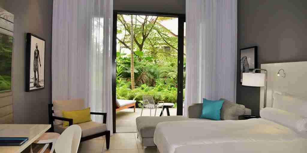 garden view, bedroom, eden bleu hotel, mahe, the seychelles