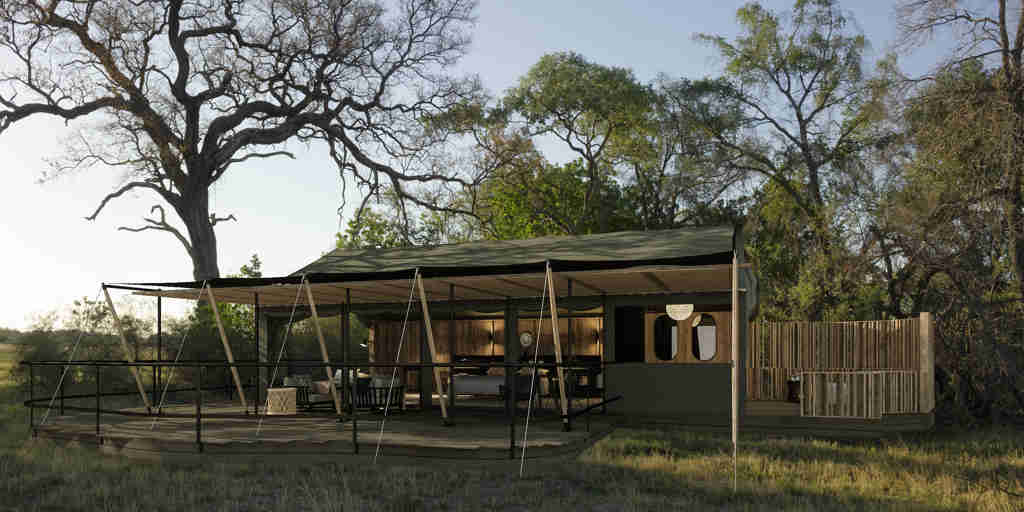 luxury tent, outside, kiri camp, okovango delta, botswana