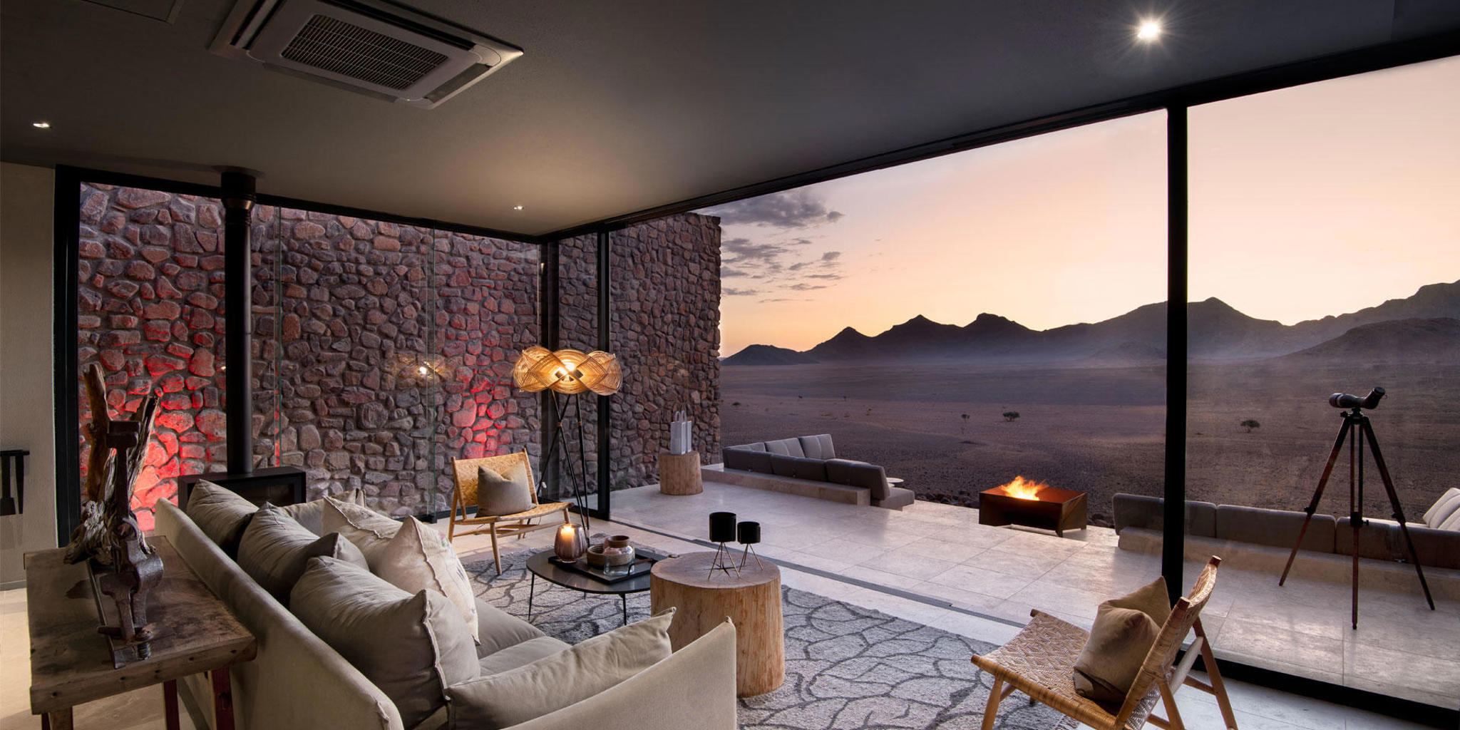indoor lounge, sossusvlei desert lodge, namibia