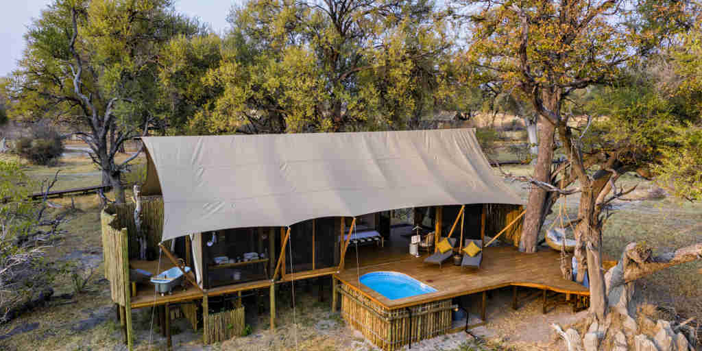 exterior, tuludi camp, khwai private reserve, botswana