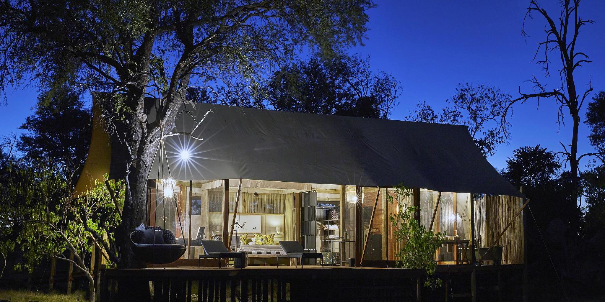 night view, tuludi camp, khwai private reserve, botswana