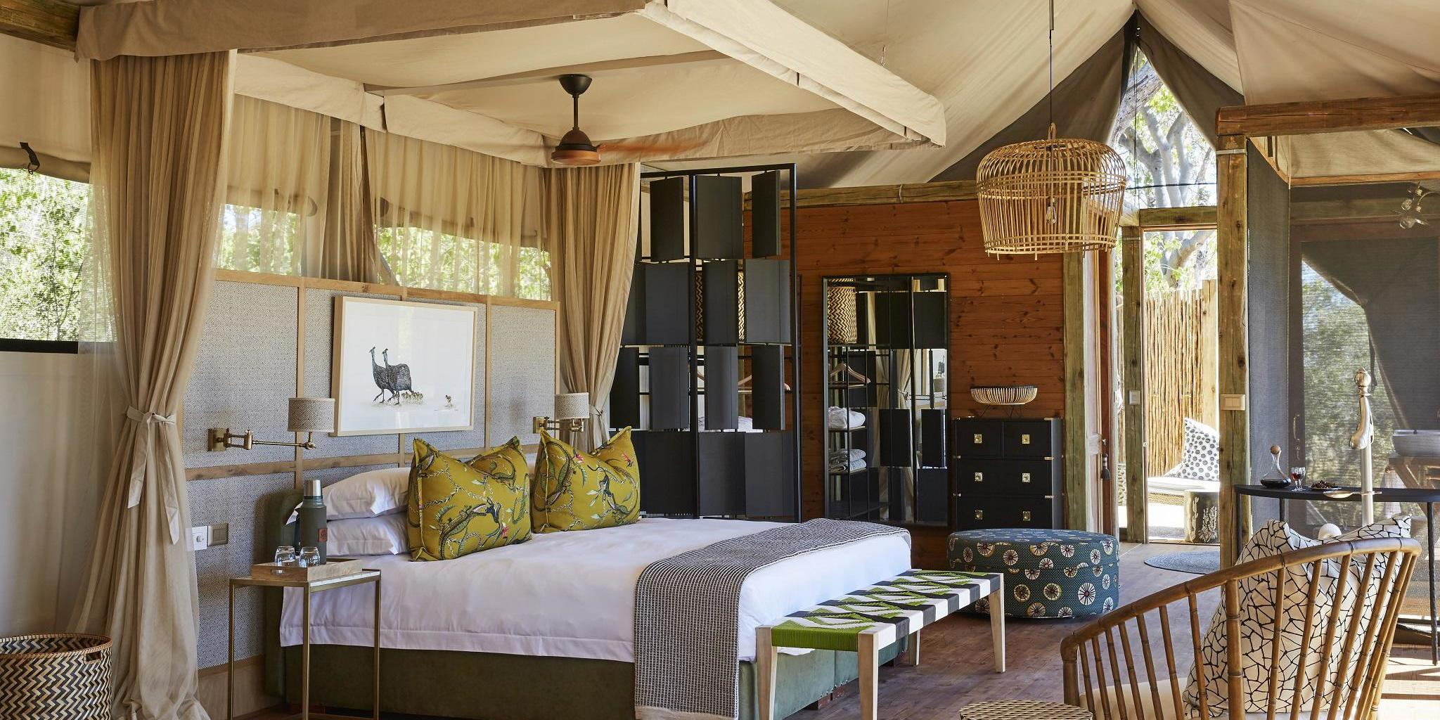 bedroom, tuludi camp, khwai private reserve, botswana