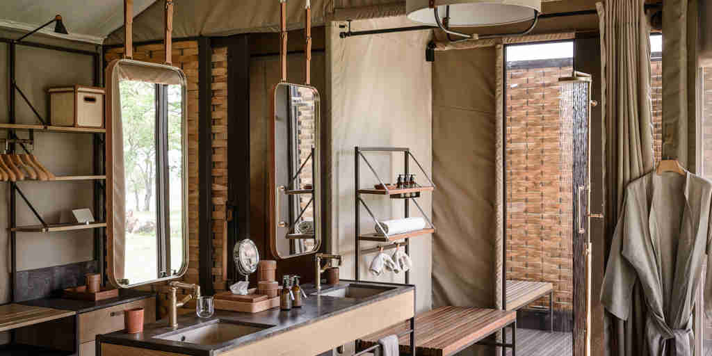 bathroom, singita sabora tented camp, tanzania