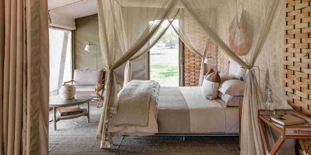 bedroom, singita sabora tented camp, tanzania