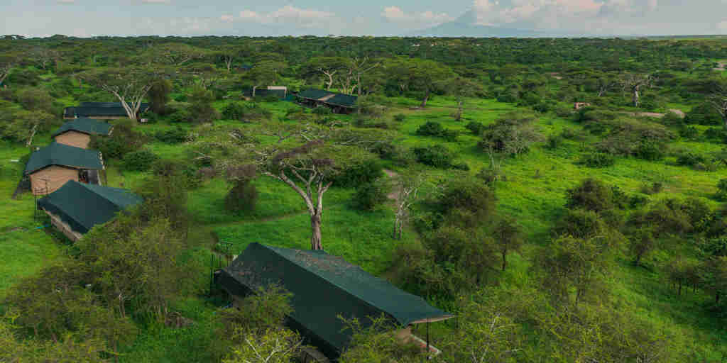 aerial view, camp fire, lemala mara, the serengeti, tanzania