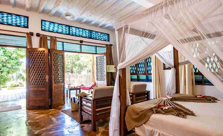 bedroom view, ponwe beach hotel, zanzibar, tanzania