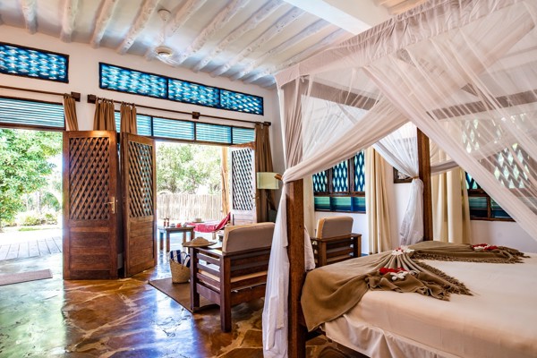 bedroom view, ponwe beach hotel, zanzibar, tanzania