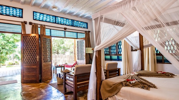 bedroom view, ponwe beach hotel, zanzibar, tanzania