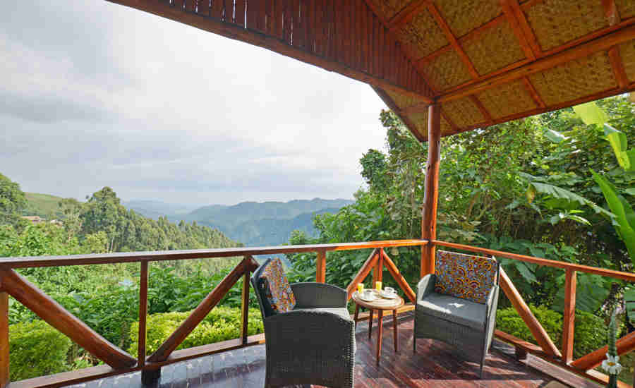 balcony view, nkuringo bwindi gorilla lodge, uganda safaris
