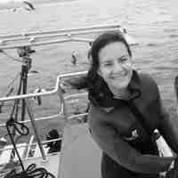 Anneli going shark diving in South Africa   black and white photo