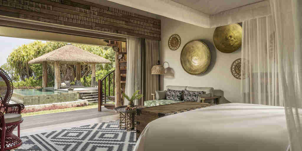 bedroom view, four seasons desroches island, seychelles