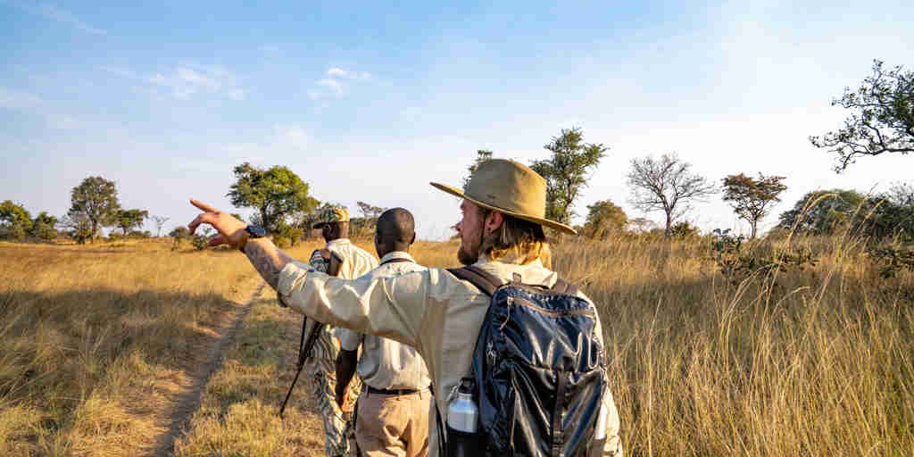 walking safari, chisa busanga camp, kafue national park, zambia