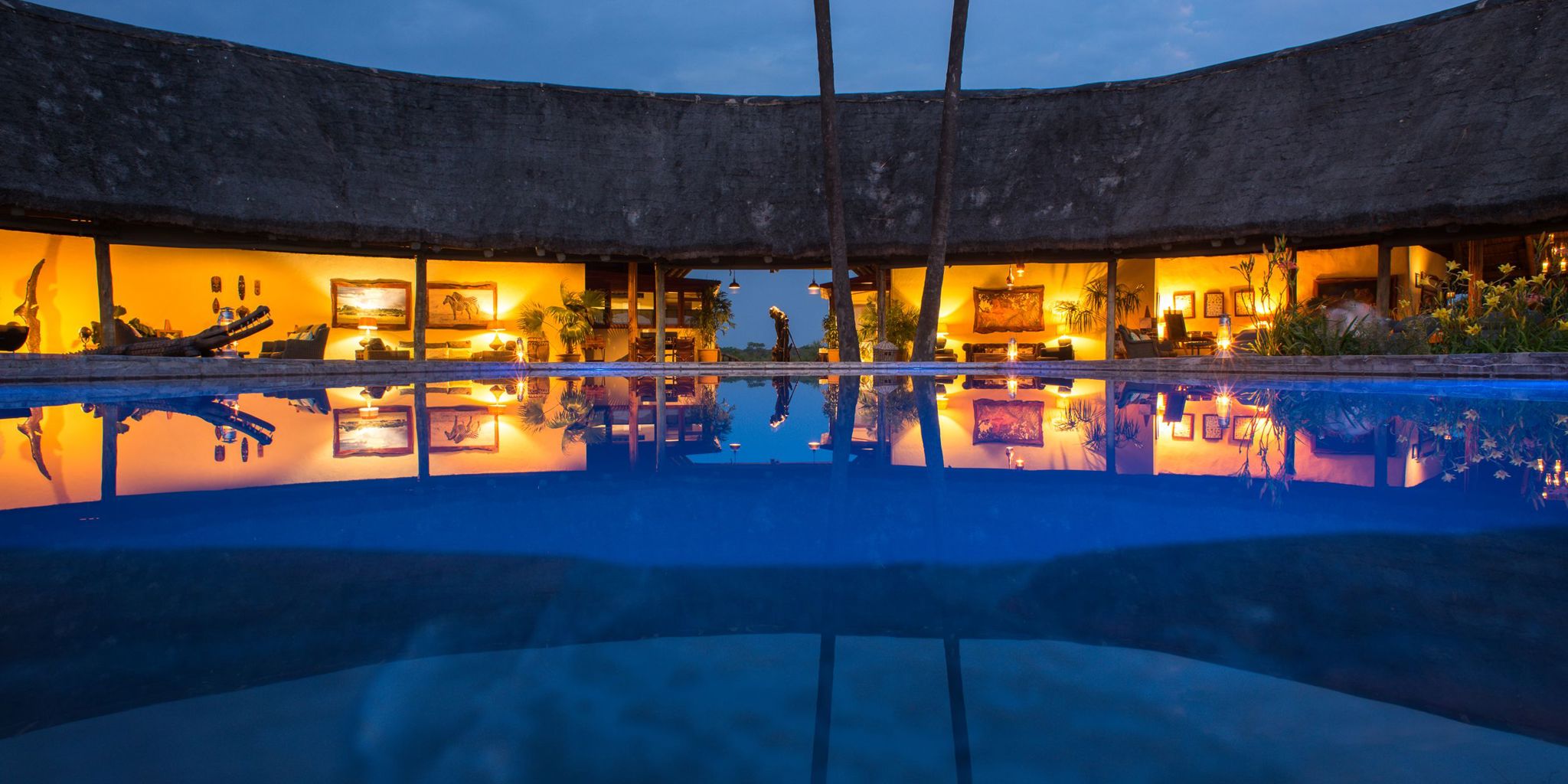 night exterior, ila safari lodge, kafue national park, zambia