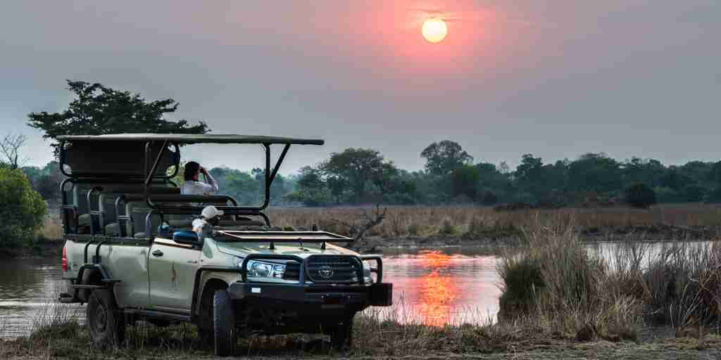 evening game drive, ila safari lodge, kafue national park, zambia