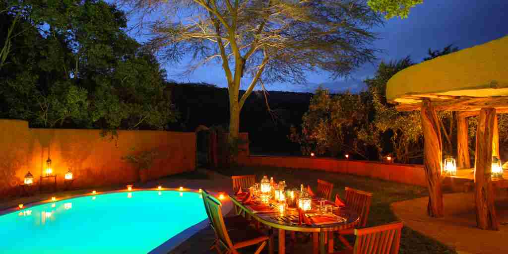 night pool, mara bush houses, maasai mara, kenya