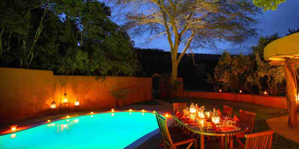 night pool, mara bush houses, maasai mara, kenya