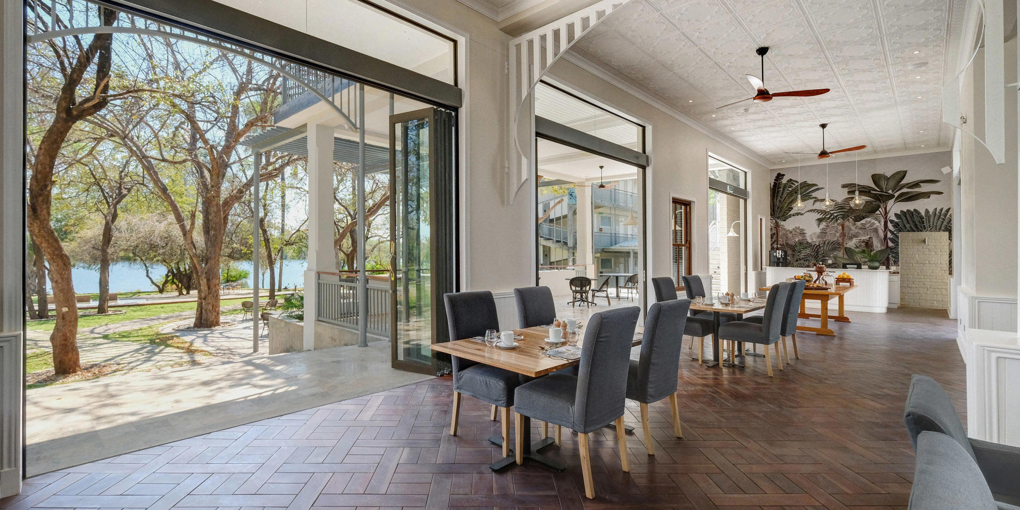 Dining Hall with river view, Palm River Lodge, Zimbabwe
