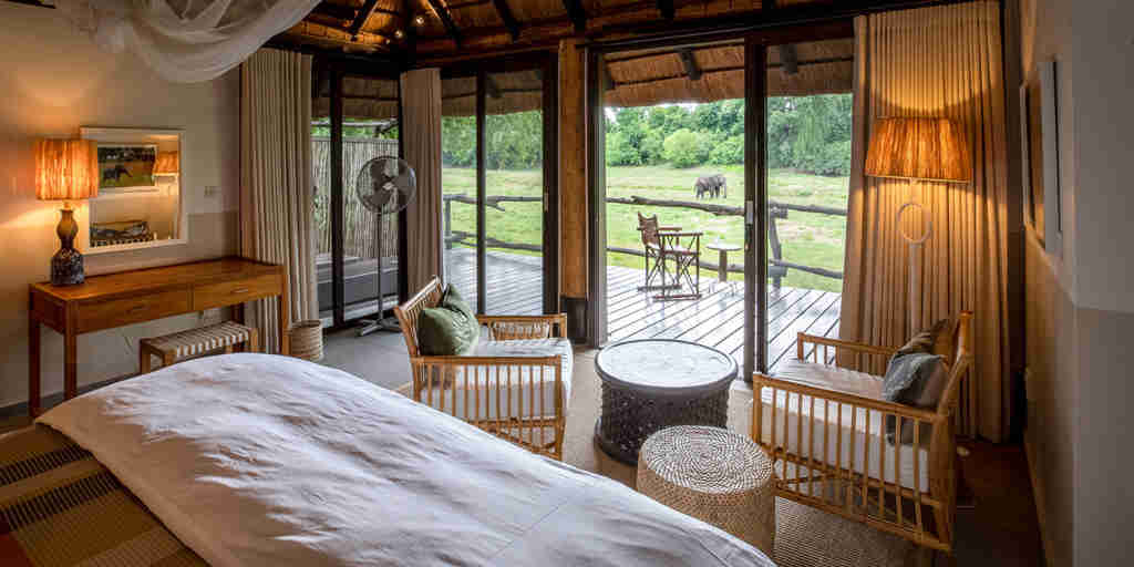 double bedroom view, mfuwe lodge, south luangwa national park, zambia