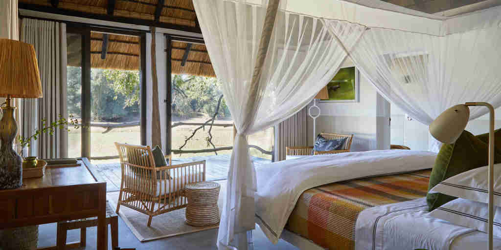 double bedroom, mfuwe lodge, south luangwa national park, zambia