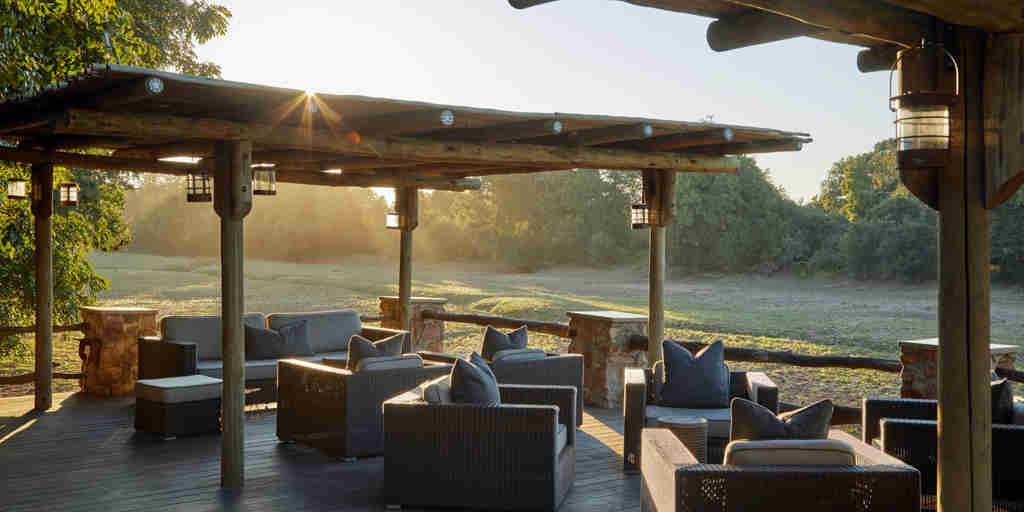 outdoor lounge, mfuwe lodge, south luangwa national park, zambia