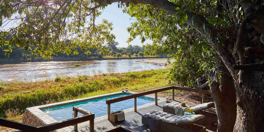 pool area, kapamba bushcamp, south luangwa national park, zambia