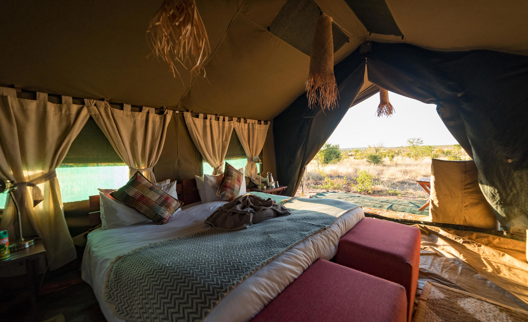 double tent, hwange bush camp, hwange national park, zimbabwe