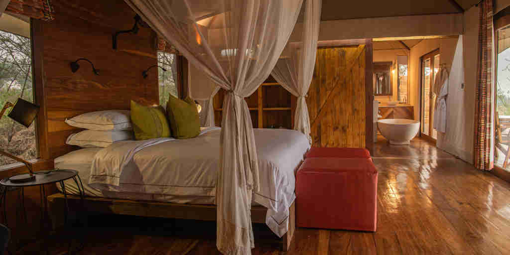 double bed, sayari camp, the serengeti, tanzania