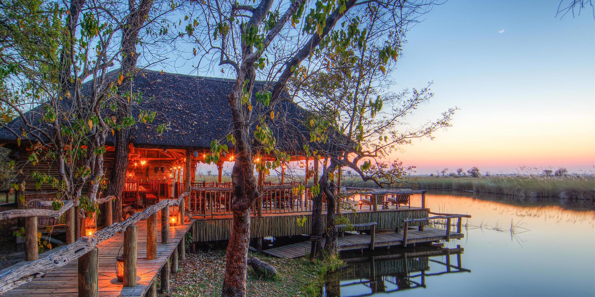 sunset view, camp xakanaxa, moremi game reserve, botswana