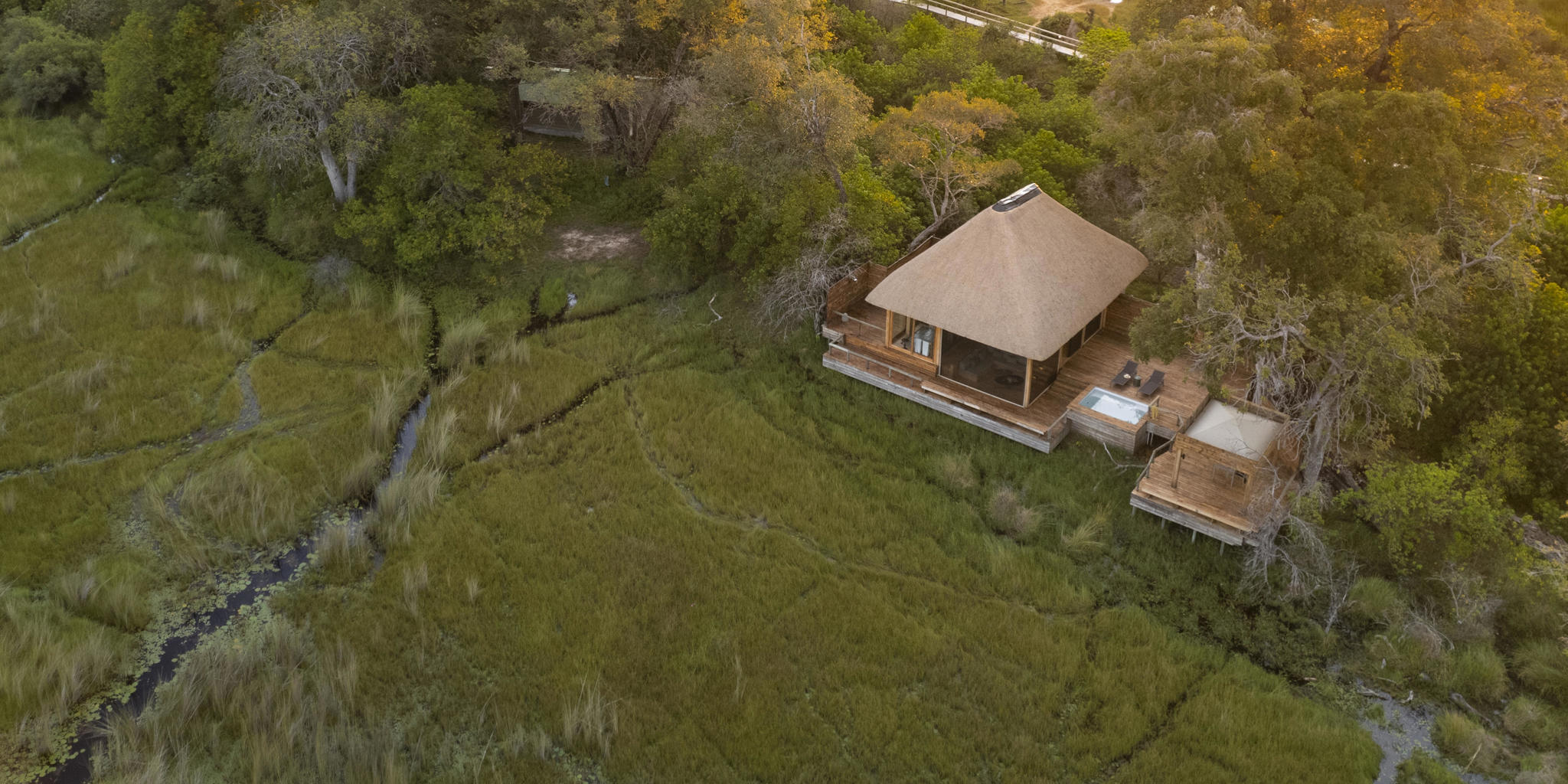 aerial view, vumbura plains, okavango delta, botswana