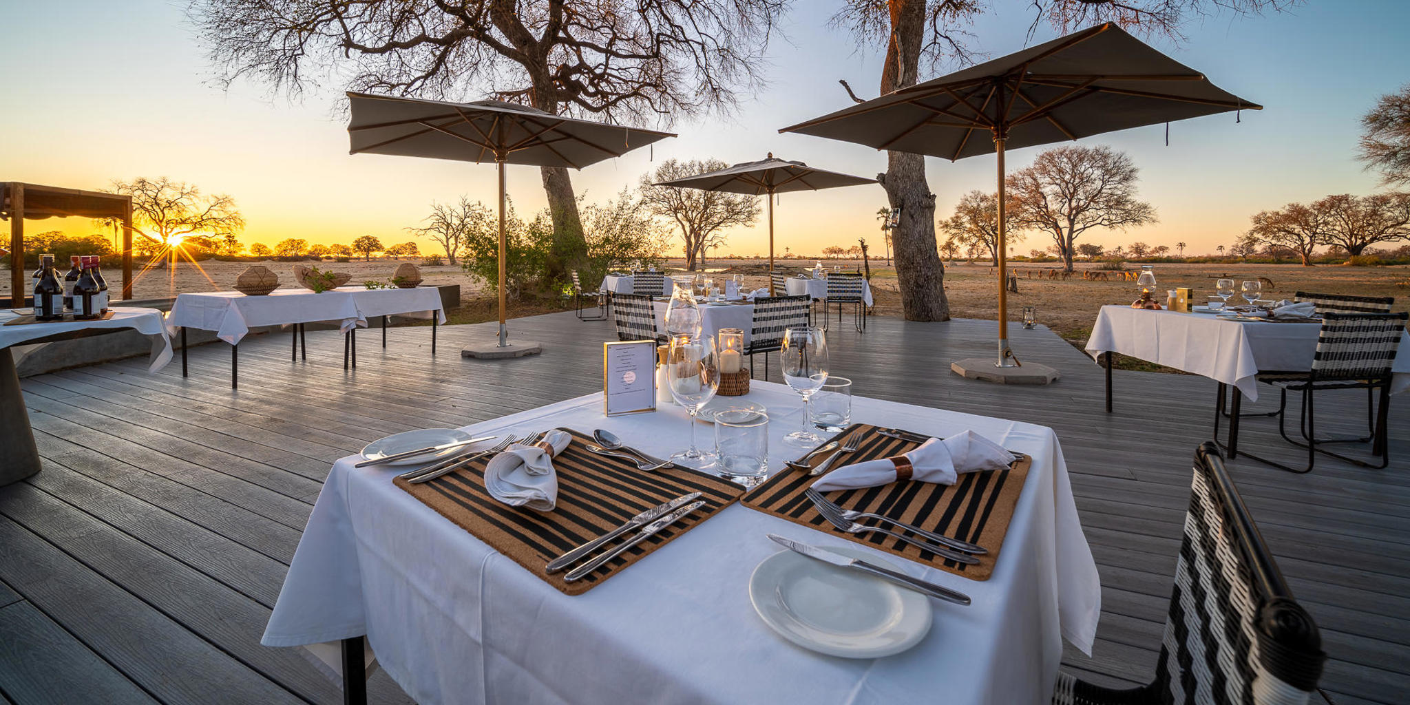 outside dining, linkwasha camp, hwange national park, zimbabwe