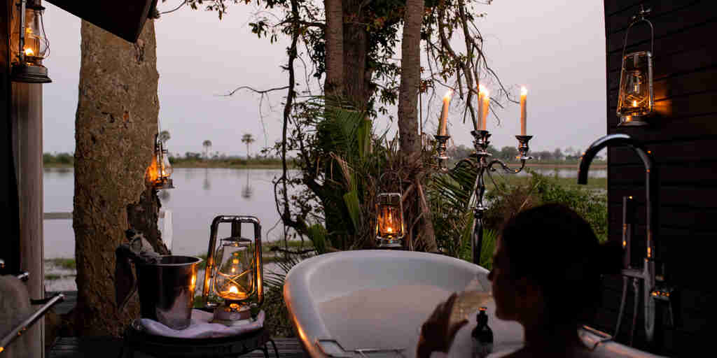 outdoor bath, abu camp, okavango delta, botswana