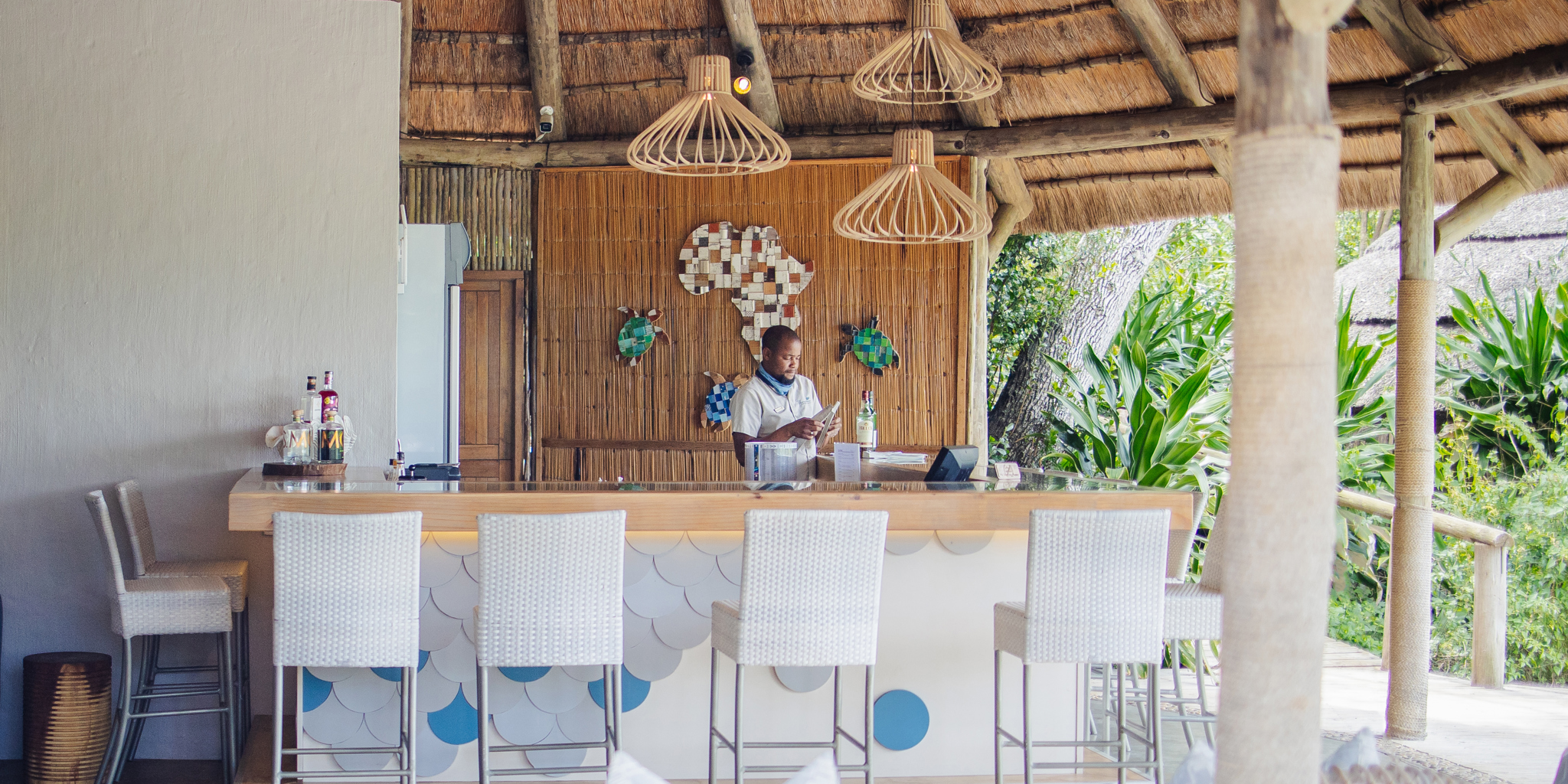 bar area, thonga beach lodge, kwazulu natal coast, south africa