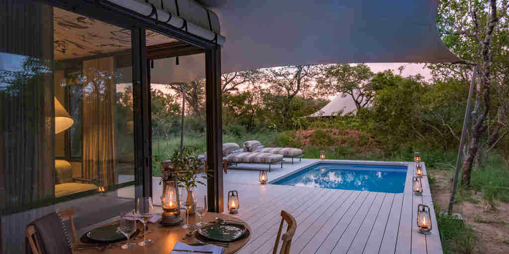 evening dining, saseka tented camp, kruger national park, south africa