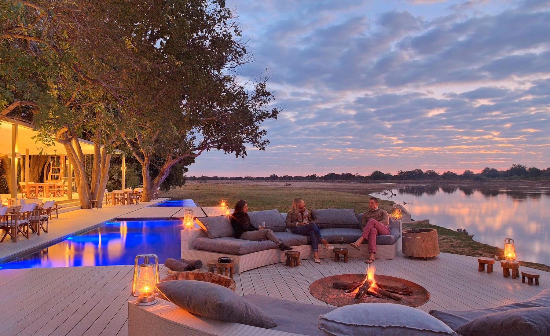 main area sunset,  time and tide chinzombo, south luangwa national park, zambia