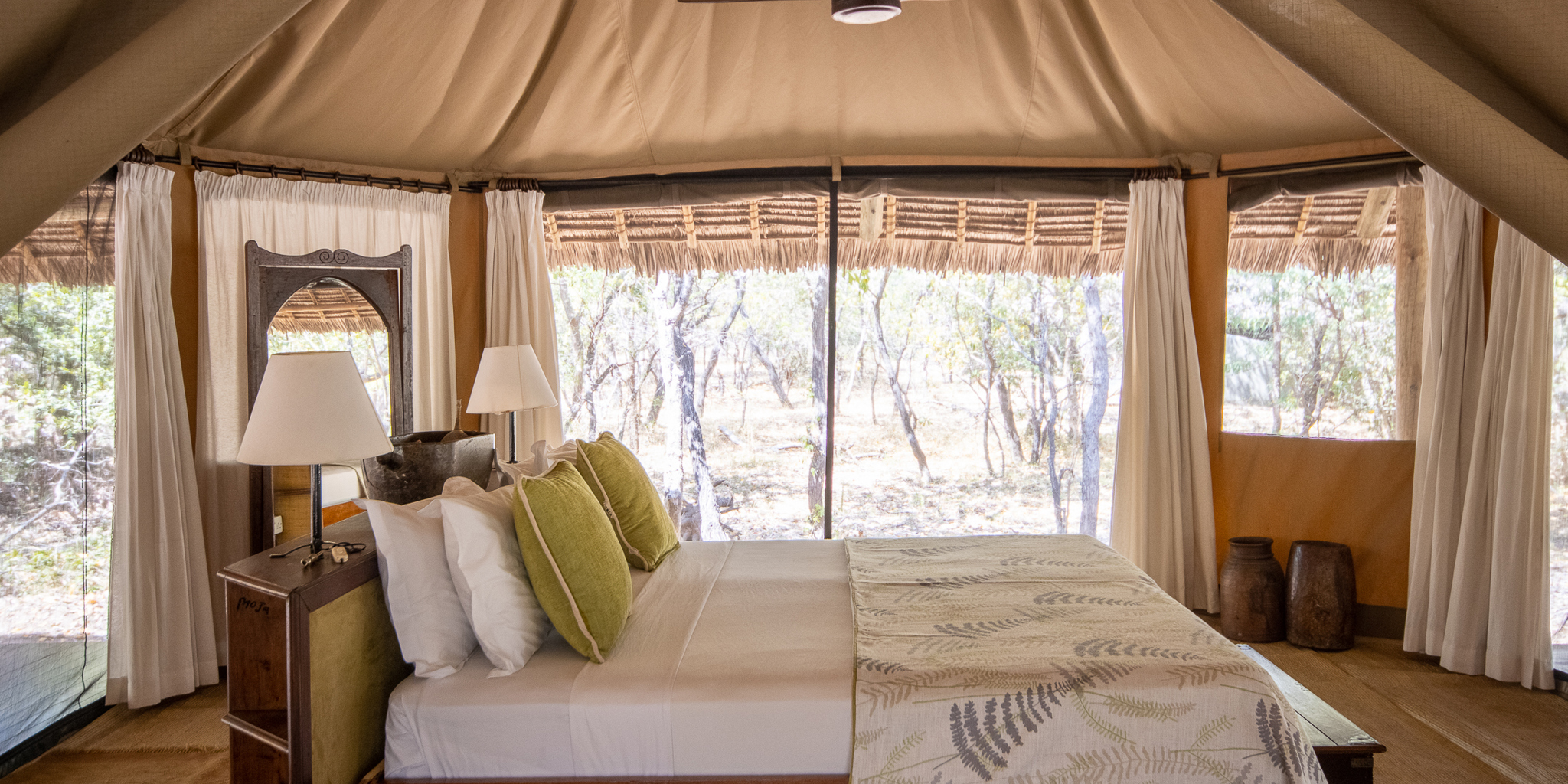 bedroom interior, siwandu camp, nyerere national park, tanzania