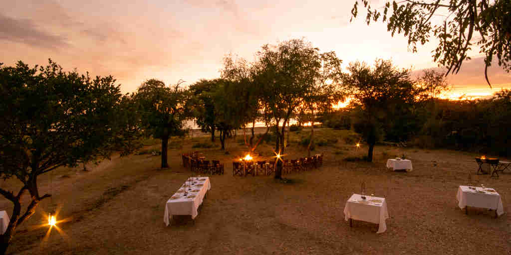 dinner set up, siwandu camp, nyerere national park, tanzania