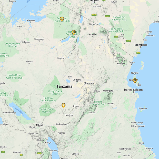 map of Tanzania, safari parks, africa