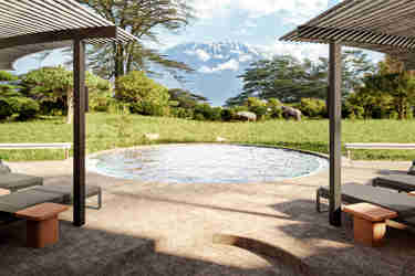 swimming pool, deck chairs, angama amboseli, amboseli national park, kenya