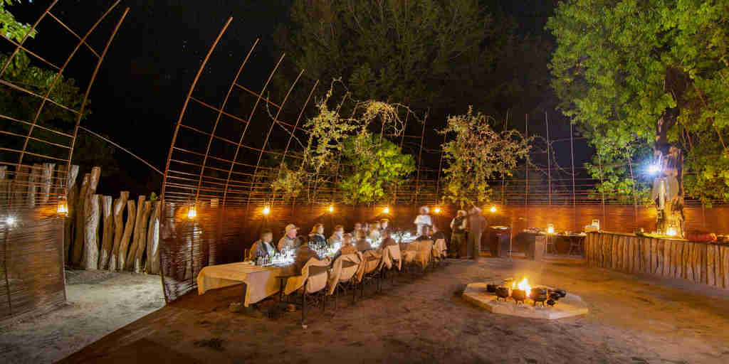 evening dining, chitabe camp, okavango delta, botswana