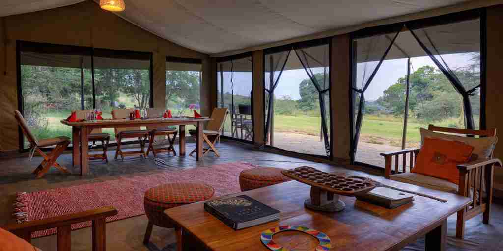 lounge area, kicheche mara camp, greater mara conservancies, kenya