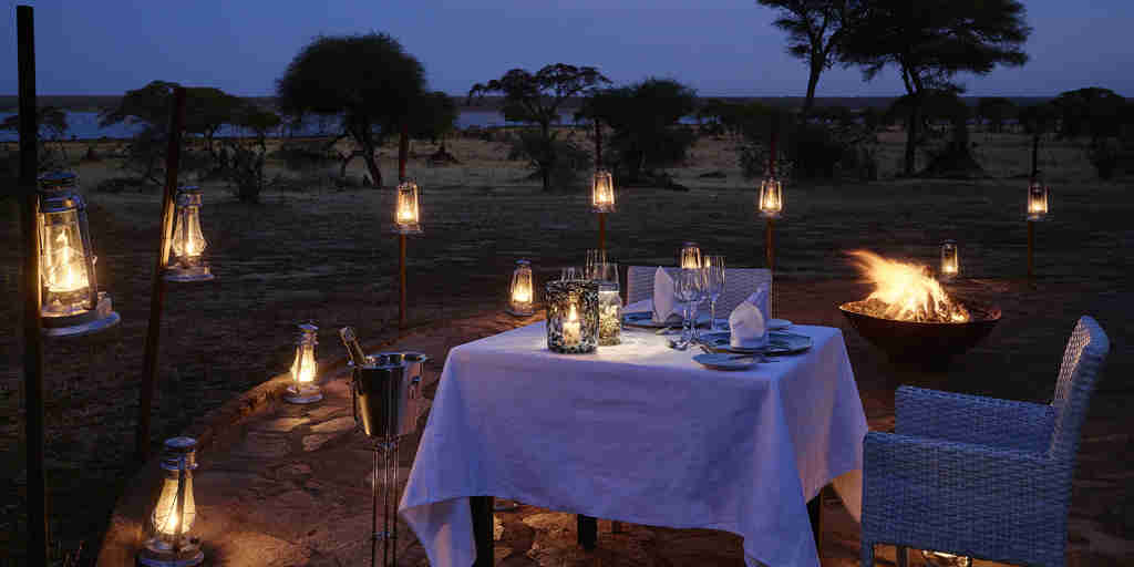 evening private dining, sanctuary swala camp, tarangire national park, tanzania