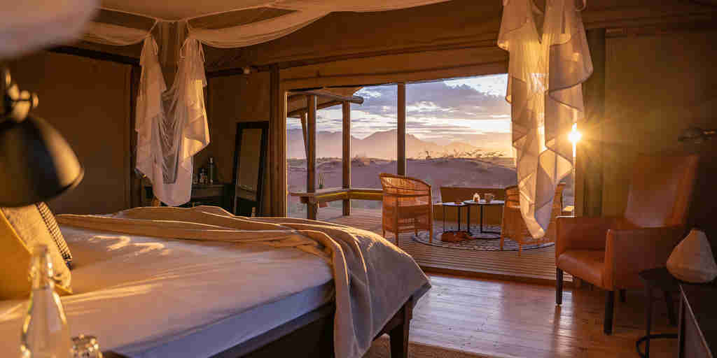 bedroom, wolwedans dune camp, sossusvlei, namibia