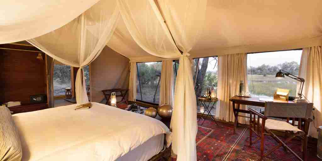 main bedroom view, okavango explorers camp, selinda game reserve, botswana